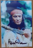 Autograf al actorului francez Pierre Brice cunoscut pentru rolurile din ciclul de filme cu Winnetou si Dacii, de Sergiu Nicolaescu