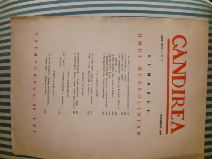 Gandirea nr. 9, noiembrie 1939. Numar tematic: Omul mussolinian