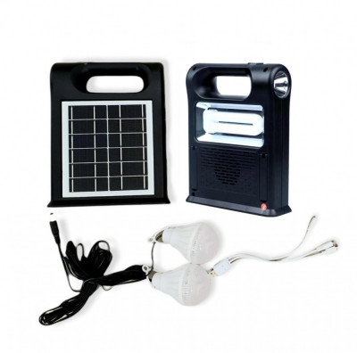 Kit panou solar 2 becuri, incarcare telefon, radio bluetooth, lanterne foto