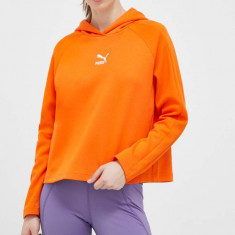 Puma bluza femei, culoarea portocaliu, cu glugă, neted