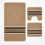 Set 3 Covorase de Baie Antiderapante , Design Geometric Culoare Capucino