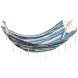 Hamac cu ciucuri Heinner, 200x150 cm, bumbac/poliester, model dungi, albastru/alb