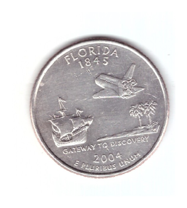 Moneda SUA 25 centi/quarter dollar 2004 D, Florida, stare buna