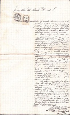 A3734N T&amp;eacute;csy S&amp;aacute;muel, cerere adresată oficiului chezaro-crăiesc cercual, 1860, T&amp;acirc;rgu Lăpuș, limba maghiară, timbru de 6, respectiv 30 creițari foto