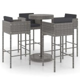 Cumpara ieftin Set mobilier bar de gradina cu perne, 5 piese, gri, poliratan