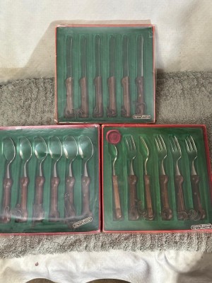 SET TACAMURI - 6 PERSOANE - FELIX Oldtimer Solingen - Maner Lemn - Vintage ! foto