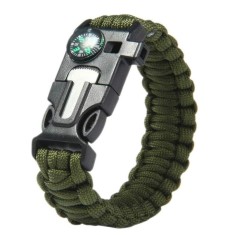 Bratara paracord multifunctionala supravietuire cu busola, fluier si aprinzator foc, 26 cm, kaki, demontabila