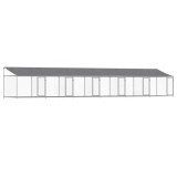 Cumpara ieftin Cusca caini cu acoperis si usi, gri, 12x2x2 m, otel galvanizat