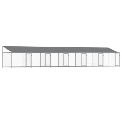 Cusca caini cu acoperis si usi, gri, 12x2x2 m, otel galvanizat foto