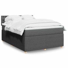 vidaXL Pat box spring cu saltea, gri &icirc;nchis, 140x190 cm, textil