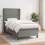 VidaXL Pat box spring cu saltea, gri &icirc;nchis, 90x190 cm, textil