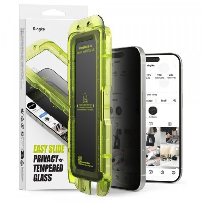 Folie de protectie Ecran Privacy Ringke Easy Slide pentru Apple iPhone 17 Pro Max, Sticla Securizata, Full Glue, Set 2 bucati foto