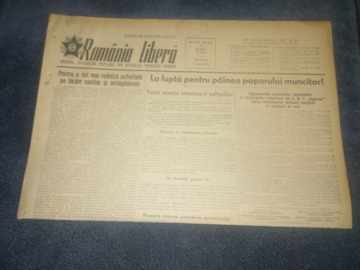 ZIARUL ROMANIA LIBERA 7 IUNIE 1953