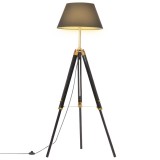 Lampa de podea trepied, negru si auriu, 141 cm, lemn masiv tec