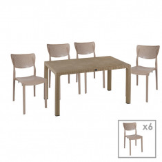Set mobilier de gradina 7 piese Explore-Ignite, Pakoworld, masa si 6 scaune, 150x90x73.5 cm, polipropilena, cappuccino