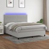 VidaXL Pat cu arcuri, saltea și LED, gri deschis, 160x200 cm, textil 3135045