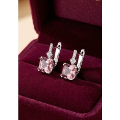 Cercei Argint 925 Cu Cristal Roz Si Zirconii Stralucitoare, Cercei Eleganti