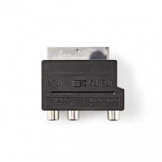 Comutator SCART AV adaptor SCART tata - 3x RCA mama + S-Video mama, negru foto
