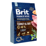 Brit Premium By Nature, Light, Curcan cu Ovăz, hrană uscată c&acirc;ini, managementul greutății, 3kg