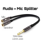 Adaptor cablu 4 pini 3.5 mm tata Jack la 2x Jack 3.5 mm mama 0.3m, Oem