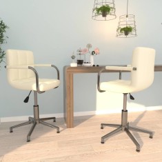 Scaune de bucătărie pivotante, 2 buc., crem, piele artificială foto