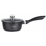 Cratita din aluminiu turnat, cu strat marmorat, cu capac din sticla, 16 cm, 1.3 litri, negru, Kinghoff