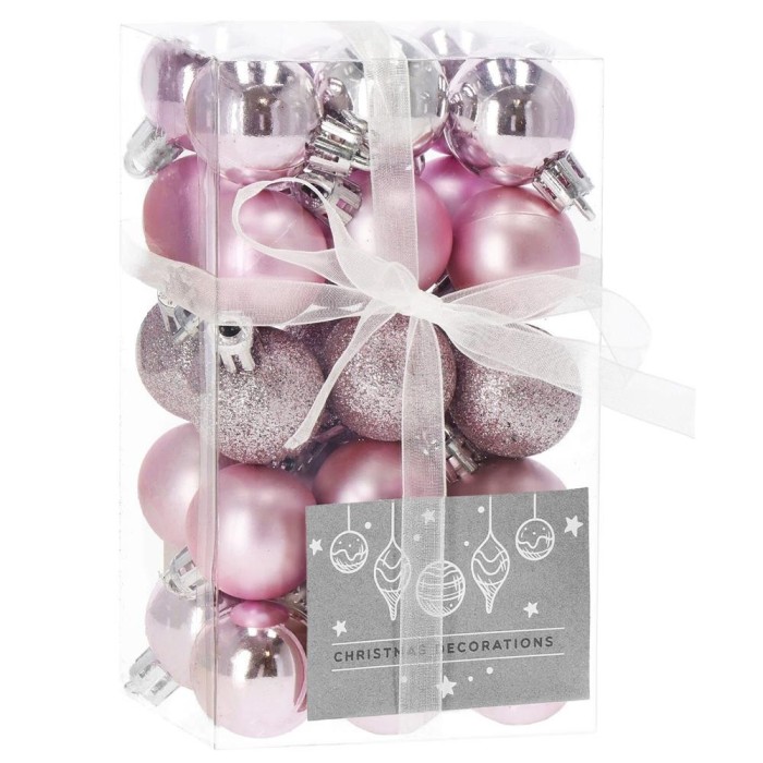 Set globuri de Craciun, 30 bucati, 3 modele, 3cm, roz Household NewTrend