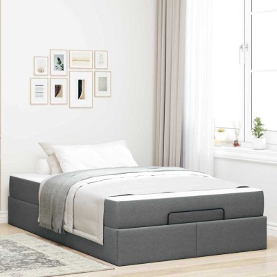 vidaXL Cadru de pat cu saltea Gri &amp;icirc;nchis 120 x 200 cm țesătură 3399481 foto