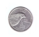 Moneda SUA 25 centi/quarter dollar 2007 P Idaho 1890, stare buna, curata, America de Nord, Cupru-Nichel