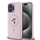 Husa MagSafe pentru Apple iPhone 15 Pro Max, Karl Lagerfeld, Silicone Ring Karl &amp; Choupette, Roz