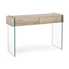 Consola cadru sticla cu polita mdf natur Kenya 110 cm x 40 cm x 75 h