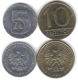 POLONIA LOT / SET Nr 5 : 2 buc : 5 + 10 ZLOTI / ZLOTYCH 1990 , a UNC/ UNC , din fisic bancar