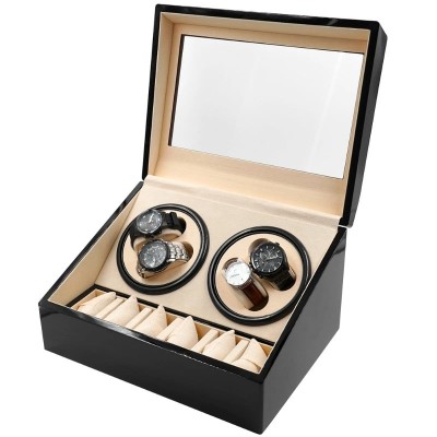 Cutie intors ceasuri iUni, Watch Winder 4 + 6 spatii depozitare, Negru-Crem foto