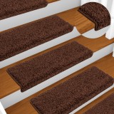 vidaXL Covorașe pentru scări, 10 buc., 65x21x4 cm, maro, cu margini dreptunghiulare