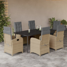 Set mobilier pentru gradina, 7 piese, cu perne, bej, poliratan