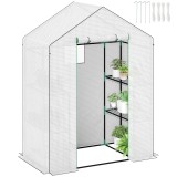 Outsunny Seră de grădină cu 1 ușă 1 fereastră rafturi 3 niveluri pentru Legume Plante Flori P&acirc;nză PE 143 x 74 x 190 cm alb | Aosom Romania