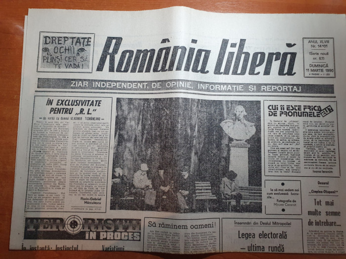 ziarul romania libera 11 martie 1990-articolul &quot;teroristii in proces&quot;