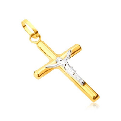 Pandantiv din aur 14K - cruce latină lucioasă, Cristos crucificat din aur alb foto