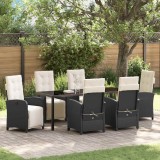 Set de dining pentru grădină, 7 piese , cu perne, din ratan Poly negru.