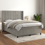 Cumpara ieftin Pat box spring cu saltea, gri deschis, 140x200 cm, catifea