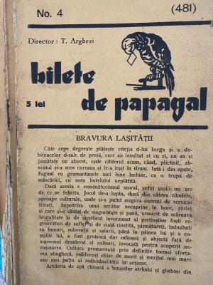 Bilete de papagal 1937 nr. 4 (481) Arghezi Horia Bottea Nicolae Andries foto