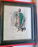 H194-Friedrich BARBAROSSA- 1152-1190-Grafica veche color pe carton-E. Doepler 75 cca 1900 rama lemn masiv de calitate, sticla fata spate placaj gros.