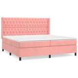 Cumpara ieftin Pat box spring cu saltea, roz, 200x200 cm, catifea