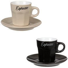 Set Cesti Ceramice de Cafea Negru Bej Model cu Farfurie 80ml - 2 buc