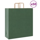 Saci hartie vidaXL 45x17x48 cm, 50 buc, manere, verde, 120 g/mp, 10 kg/sac - Pungi cadouri, cumparaturi, petreceri