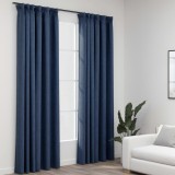 VidaXL Draperii opace aspect in, c&acirc;rlige, 2 buc., albastru, 140x245 cm