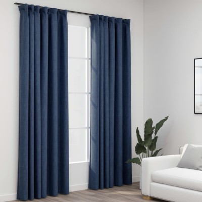 vidaXL Draperii opace aspect in, c&amp;acirc;rlige, 2 buc., albastru, 140x245 cm foto