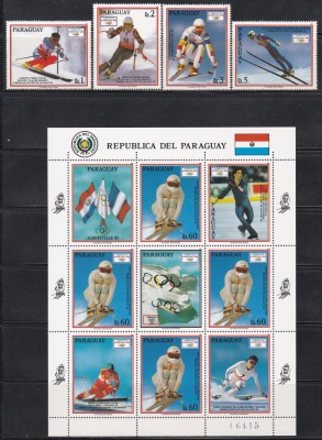 Paraguay 1990 - Jocurile Olimpice de iarnă - Albertvill, Franța, Serie+Bloc, MNH foto