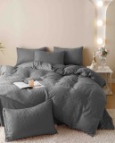 Cumpara ieftin Lenjerie Pat Dublu Jacquard Finetat 6 Piese Gri Inchis Jojo Home - Cearceaf fara Elastic, Pilota, 4 Fete Perna - 230x250, 200x230, 70x70, 55x80 cm