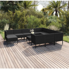 vidaXL Set mobilier de grădină cu perne, 12 piese, negru, poliratan